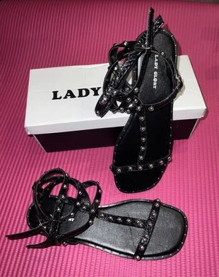 £11.99 • Buy Womens Rivet Studded Gladiator Summer Sandals Ankle Strap Slippers Shoes Black 6