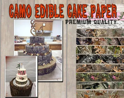 CAMOUFLAGE CAKE Topper Edible Image FROSTING SHEET Icing Paper Strips Wraps Camo • $7