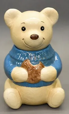 Teddy Bear Blue Sweater By Metlox Ceramic Cookie Jar 11  Vintage • $54.99