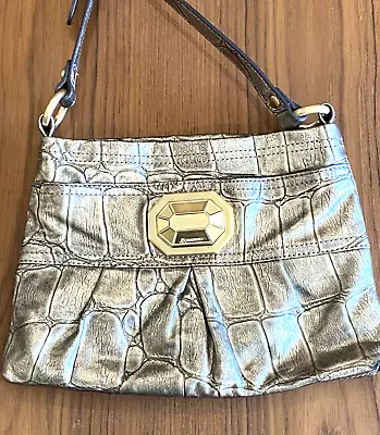 B. Makowsky Metallic Gold Croco Print Leather Shoulder Bag • $40