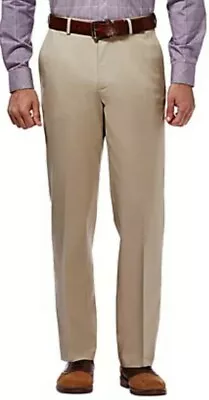 New Mens 34W X 32L Haggar Premium Comfort Classic Fit Dress Pants Color- Khaki  • $30