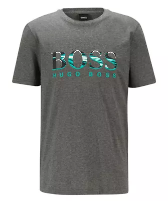 HUGO BOSS Cotton-Jersey T-Shirt Photographic Print LOGO S/M/L/XL/XXL Grey NWT • $32.50