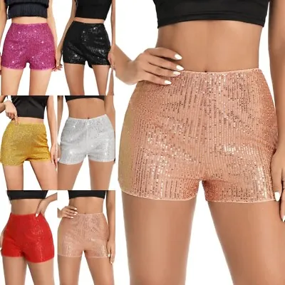 Women Slim Fit Sequin Shorts Ladies Holiday Elegant Elastic Waist • £17.98