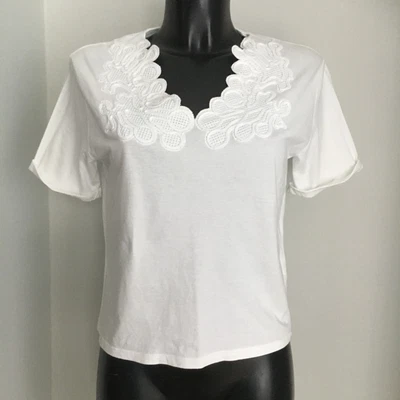 £8.95 • Buy WOMENS TOPSHOP T SHIRT CROP Short Off White Lace Appliqué Cute UK 10 Basic Tee