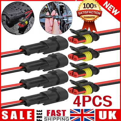 4Set 12V 2Pin Cable Wire Connector Plug Waterproof Sealed Fit Electrical Car • £4.28