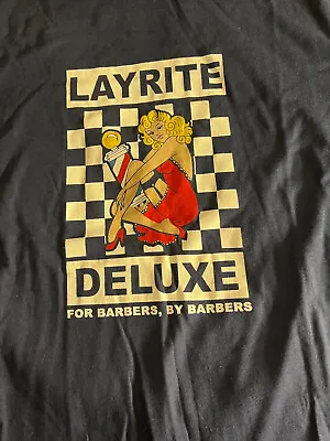 Layrite Deluxe For Barbers By Barbers T Shirt L Pinup Girl Logo  Blue Mint • $10