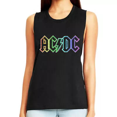 ACDC Neon Rainbow Women's Tank Top Metal Rock Band Muscle Vest Music Merch • £23.61