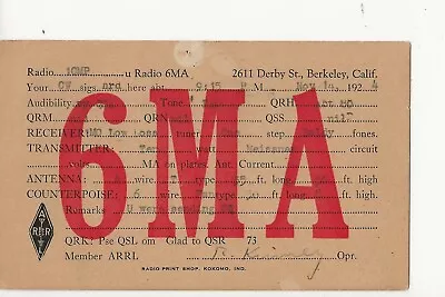 1924  6MA  Berkeley California      QSL Radio Card • $6