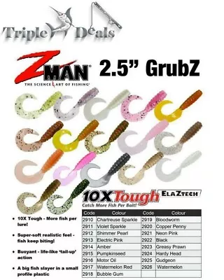 8 Pack Of Zman 2.5 Inch Grubz-Z Man Soft Plastics Lures-Choose Colour-Z-Man Lure • $16.95