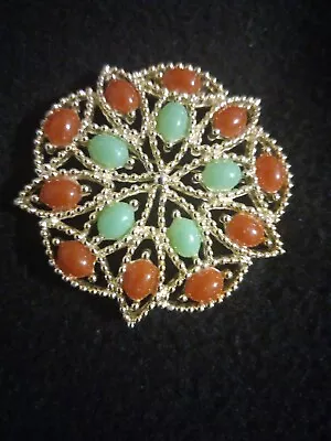 Vintage Sarah Coventry Brooch Pin ACAPULCO Red Green Gold Costume Jewelry 1960 • $12.99