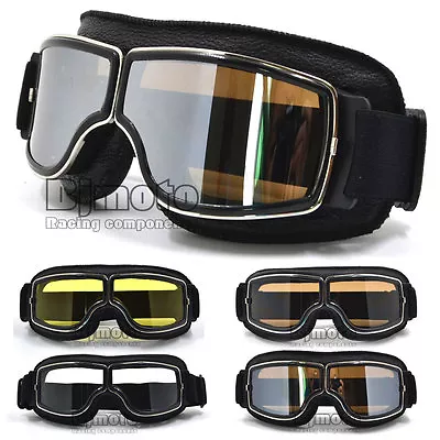 Vintage Scooter Goggles Pilot Ski Retro For Helmet Motorcycle Racing Ride Bike • $25.29