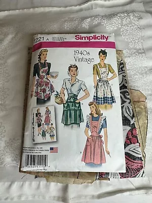 Simplicity  #1221 - 1940s Vintage RETRO Style Apron Pattern W/Material • $10