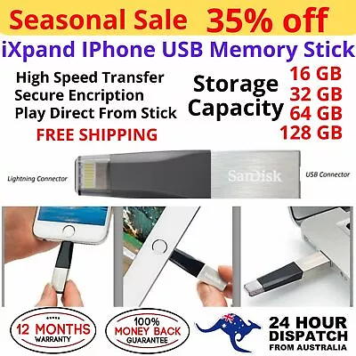 IXpand IPhone USB Memory Stick Mini Flash Drive USB 3 IPad PC MAC 16g-128G Photo • $72.81