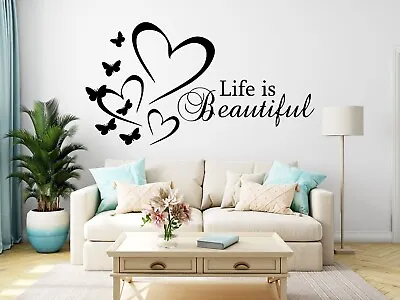 Life Is Beautiful Stickers Wall Butterfly Quotes Decor Living Room Vinyl Decal • £4.40