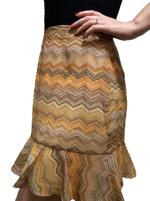 Vintage Xoxo Skirt Flaired 27  W Size 9 Aline Hippie Zig Zag Orange Yellow Y2k • $25.31