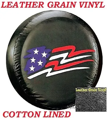 LINED VINYL SPARE TIRE COVER 29  30  31  LEATHER GRAIN Star Spangled Flag Image • $15.96