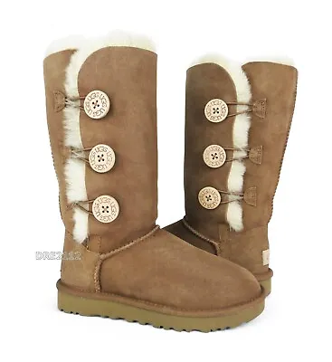 UGG Bailey Button Triplet II Chestnut Fur Boots Womens Size 8 *NIB* • $159.95