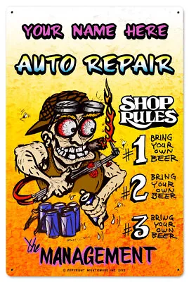 VINTAGE STYLE METAL SIGN AUTO REPAIR SHOP RULES - Personalized 16x24 • $75.50