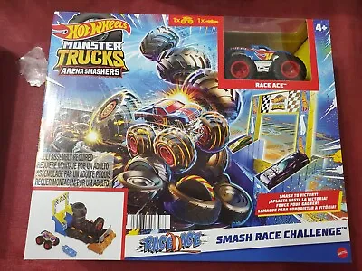 Hot Wheels Monster Trucks Arena Smashers Race Ace Smash Race Challenge Playset • $27.52