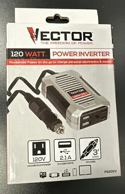 VECTOR 120W Power Inverter 12V DC 120V AC Dual USB Charging Ports (PI120SV) • $16.25