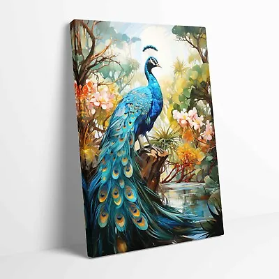 Elegant Peacock Portrait Stretched Canvas Or Unframed Poster Art More Sizes • £12.99