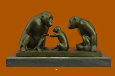 Sculpture Statue - 2 Gorilla With Baby - Excellent Detail - Marble Base Figurin • $449.50