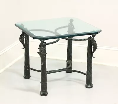MAITLAND SMITH Patinated Bronze Mermen Square Glass Top Coffee Cocktail Table • $1495