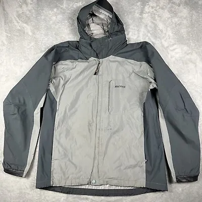 Marmot Jacket Mens Medium Gray Full Zip Hidden Hood Coat Ski Shell Waterproof • $24.90