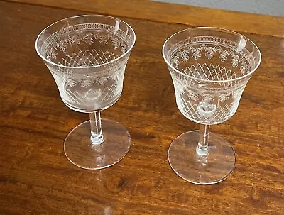 $29 • Buy Vintage Crystal Etched Floral Sherry Cordial Dessert Glasses [Set Of 2]