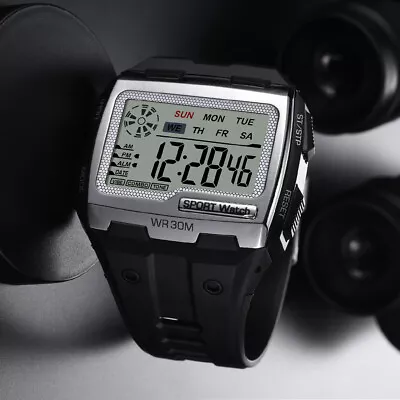 Men's Digital Sports Watch LED Screen Large Face Military Waterproof Wristwatch • $10.69