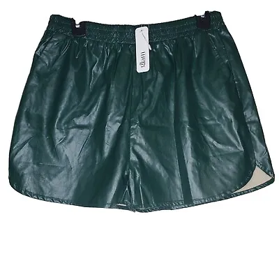 $26.80 • Buy Zara Glam Apparel Large Hunter Green Faux Leather Long Shorts Elastic Waist NWT