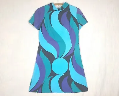 Vtg 60s E Helenius Oy Mini Dress Blue Cotton Finland Nana Suni M Like Marimekko  • $177