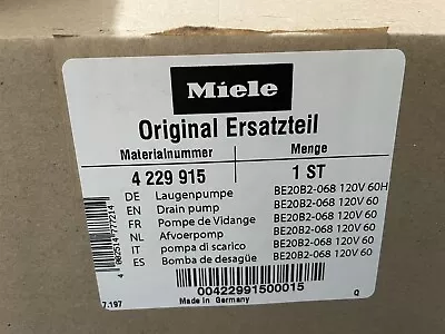 $105 • Buy Miele Dishwasher Drain Pump 04229915 BE20B2-068 120V 60W (new Open Box)