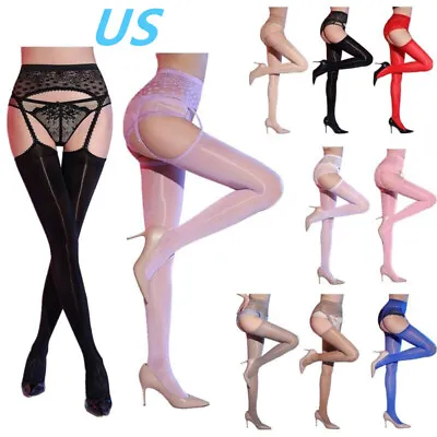 US Womens Lace Sheer Tights Suspender Pantyhose Hollow Out Thigh High Stockings • $7.88
