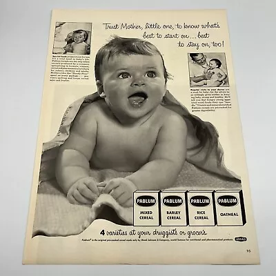 1954 Pablum Baby Cereal Vintage Print Ad 10 X14  Cute Baby On A Blanket  • $8.25