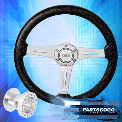 Chrome Hub Adapter + Metallic Black Deep Dish Steering Wheel For 89-98 240Sx • $85.99