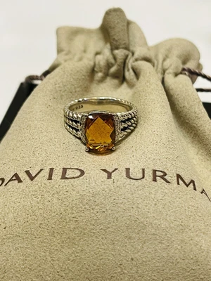 $195 • Buy David Yurman Sterling Silver Petite Wheaton Citrine Madeira Diamond  Ring  8