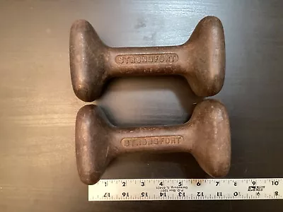 Vintage Pair Strongfort Square Dumbbell Weight Set  Fillable Cast Iron • $69.95