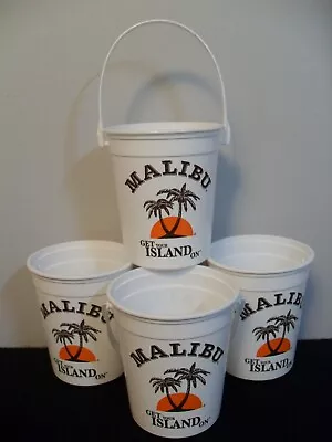 Lot Of 4 ~ Vintage MALIBU RUM Plastic Bucket Pail 32oz ~ Old Orange Brown Logo • $27.99