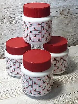 Set Of 4 Candlelight Vintage Retro Red White Milk Glass Jar Canister Storage Pot • £29.99