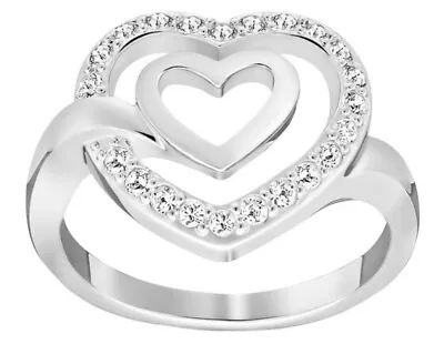 $59 • Buy Swarovski Crystal LADY Heart Ring Silver Stamped Swan Retired Sz 55/7