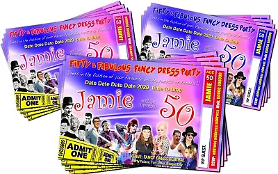 FANCY DRESS ADULT Ticket Style Birthday Party Invitations X4 Red Pink Or Blue  • £2.85