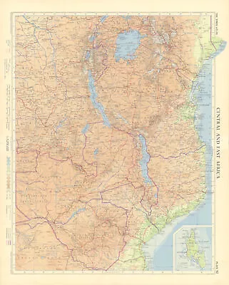 Central & East Africa. Zanzibar Tanganyika Rhodesia Congo. TIMES 1956 Old Map • £45