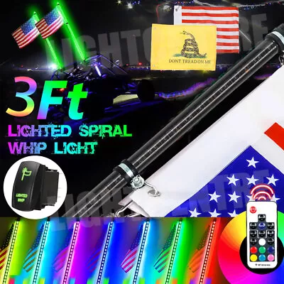 3ft Spiral LED Whip Light Antenna RGB For UTV ATV Accessories RZR Can-Am Polaris • $45.99