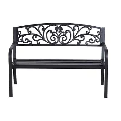 Outsunny Patio Park Bench 50  Blossoming Pattern Garden Decorative Metal Floral • $99