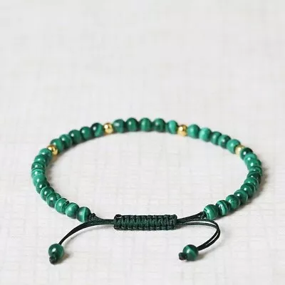 Natural Malachite Stone Beads Dainty Bracelet Green Gemstone Bracelet Minimalist • $11.90