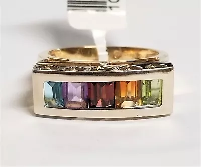 14K Solid Yellow And White Gold Hand-Made Multi Color Channel Set Gemstone Ring  • $989