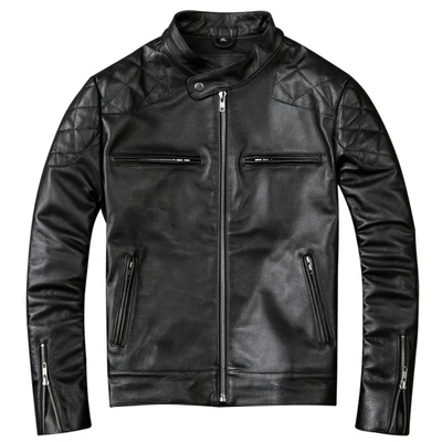 $161.94 • Buy Men's Genuine Cowhide Leather Jacket Motorcycle Stand Collar Biker Punk Leisure 