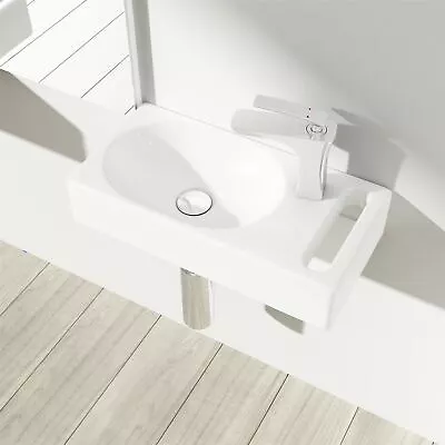 £47.19 • Buy Cloakroom Wash Basin Sink Vanity Wall Hung White RH Tap Hole & Towel 440x220mm