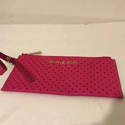 Michael Kors NWOT Perforated Gusset Leather Wristlet Hot Pink/Fuchsia Gold Accnt • $26.99